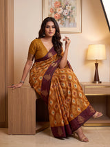 MIMOSA Mustard Pochampally Saree — pose 8 styling detail