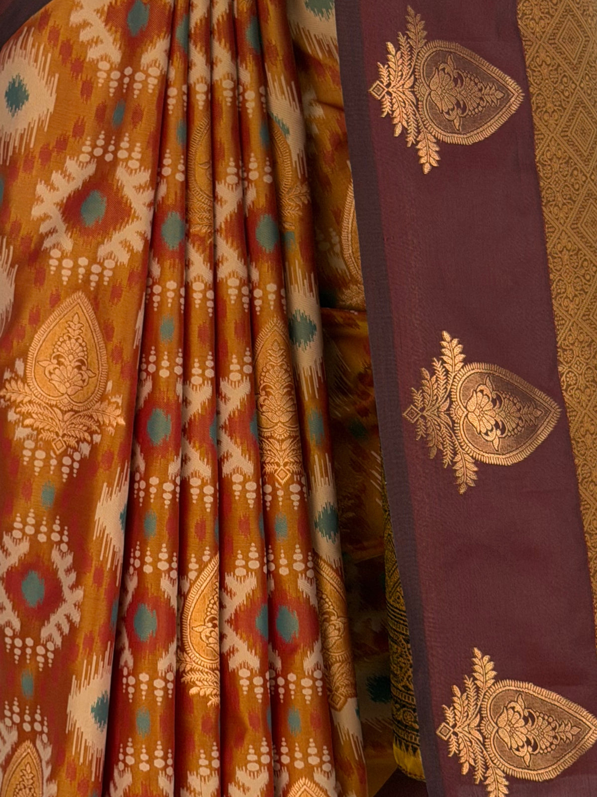 MIMOSA Mustard Pochampally Saree — fleets shot full lifestyle