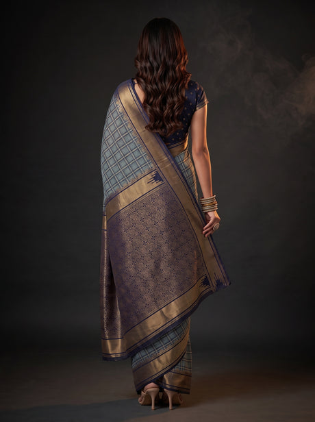 MIMOSA Grey Banarasi Saree — pose 2 styling detail
