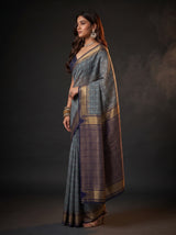 MIMOSA Grey Banarasi Saree — pose 3 styling detail