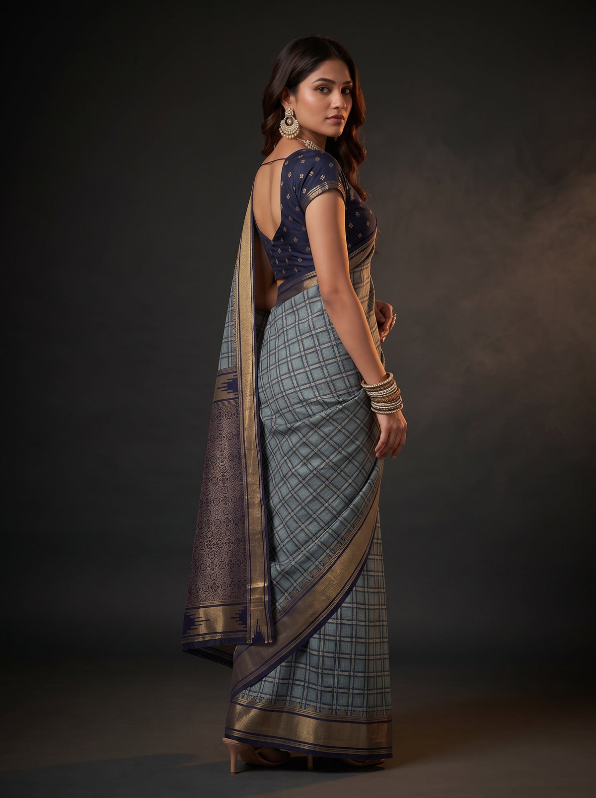 MIMOSA Grey Banarasi Saree — pose 7 styling detail