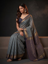 MIMOSA Grey Banarasi Saree — pose 8 styling detail