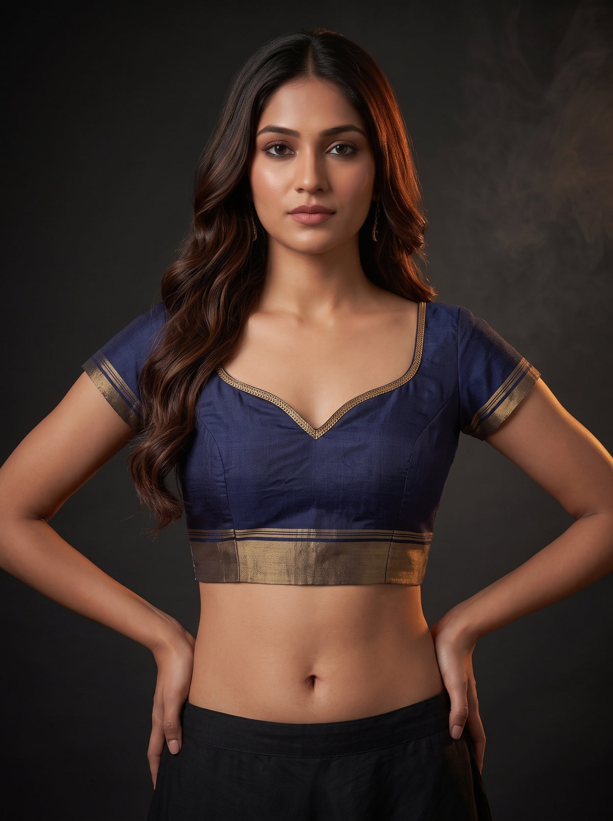 MIMOSA Grey Banarasi Saree — blouse close-up