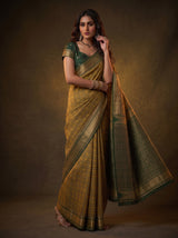 MIMOSA Mustard Banarasi Saree — pose 5 styling detail