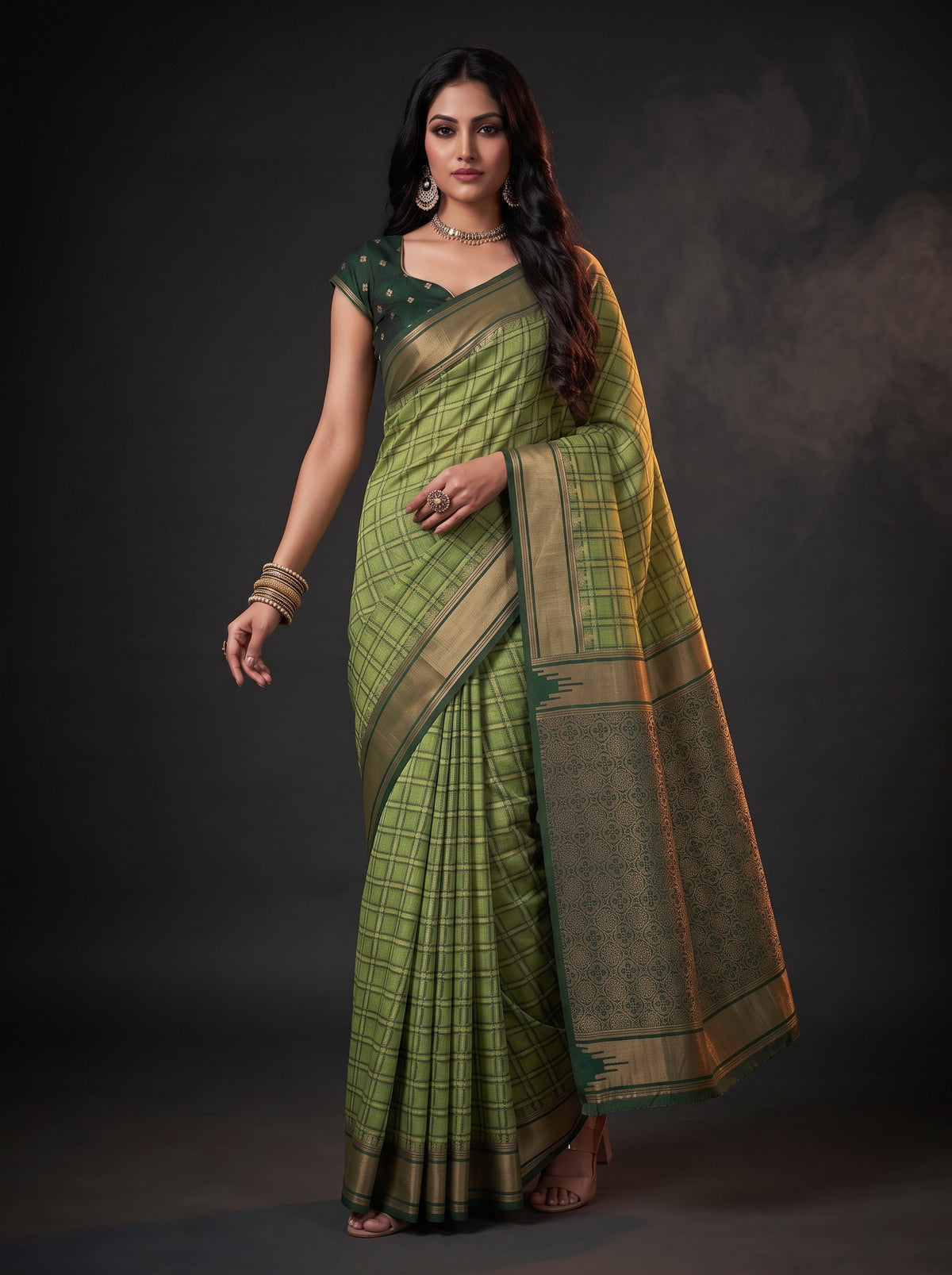 MIMOSA Olive Banarasi Saree — pose 9 styling detail
