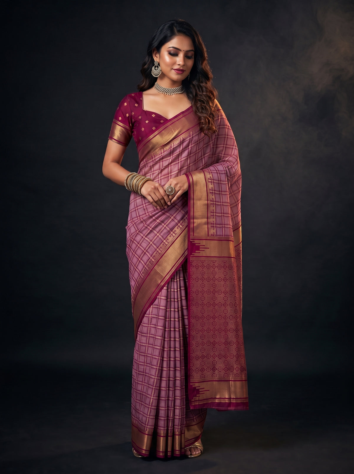 MIMOSA Pink Banarasi Saree — pose 10 styling detail
