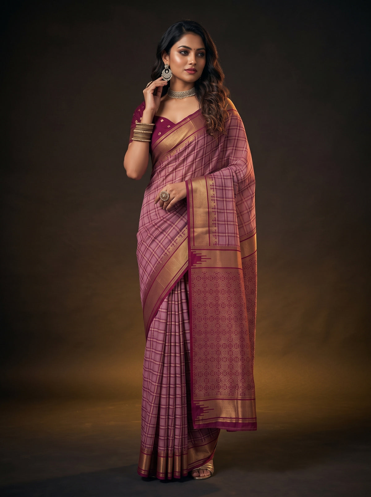MIMOSA Pink Banarasi Saree — pose 5 styling detail