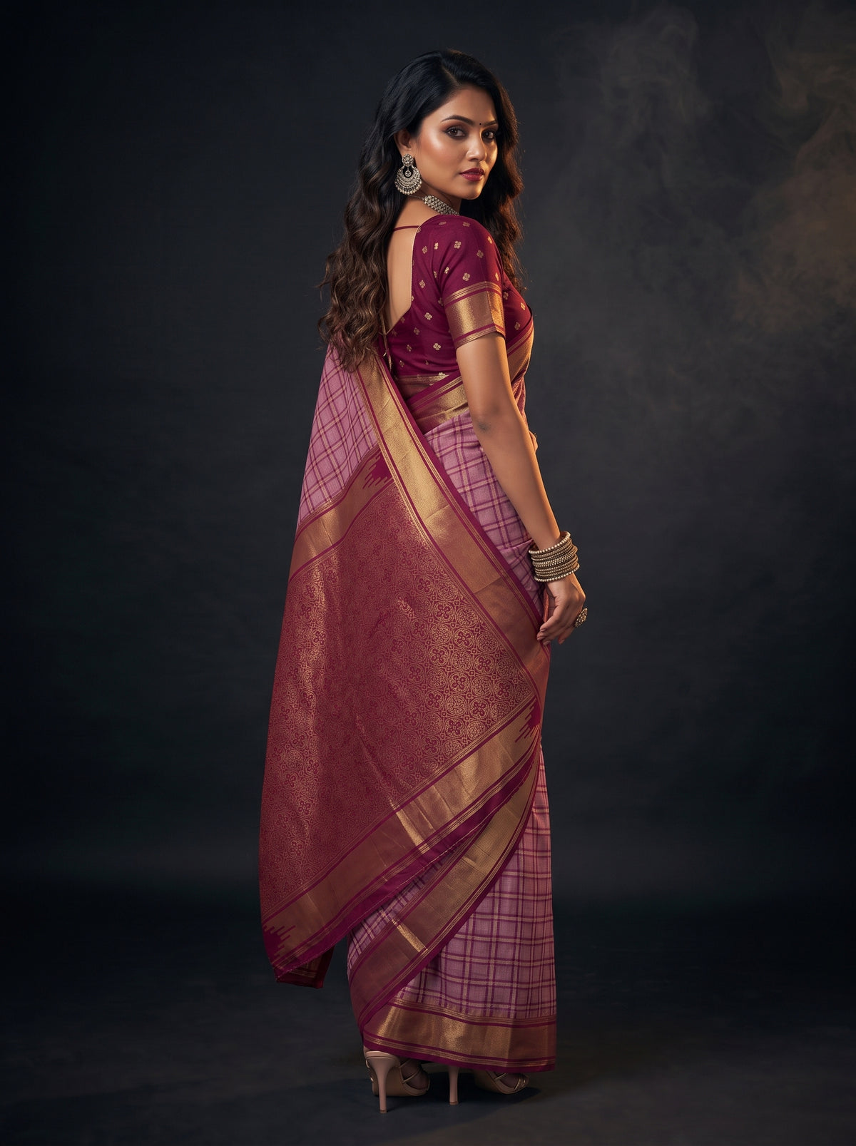 MIMOSA Pink Banarasi Saree — pose 7 styling detail