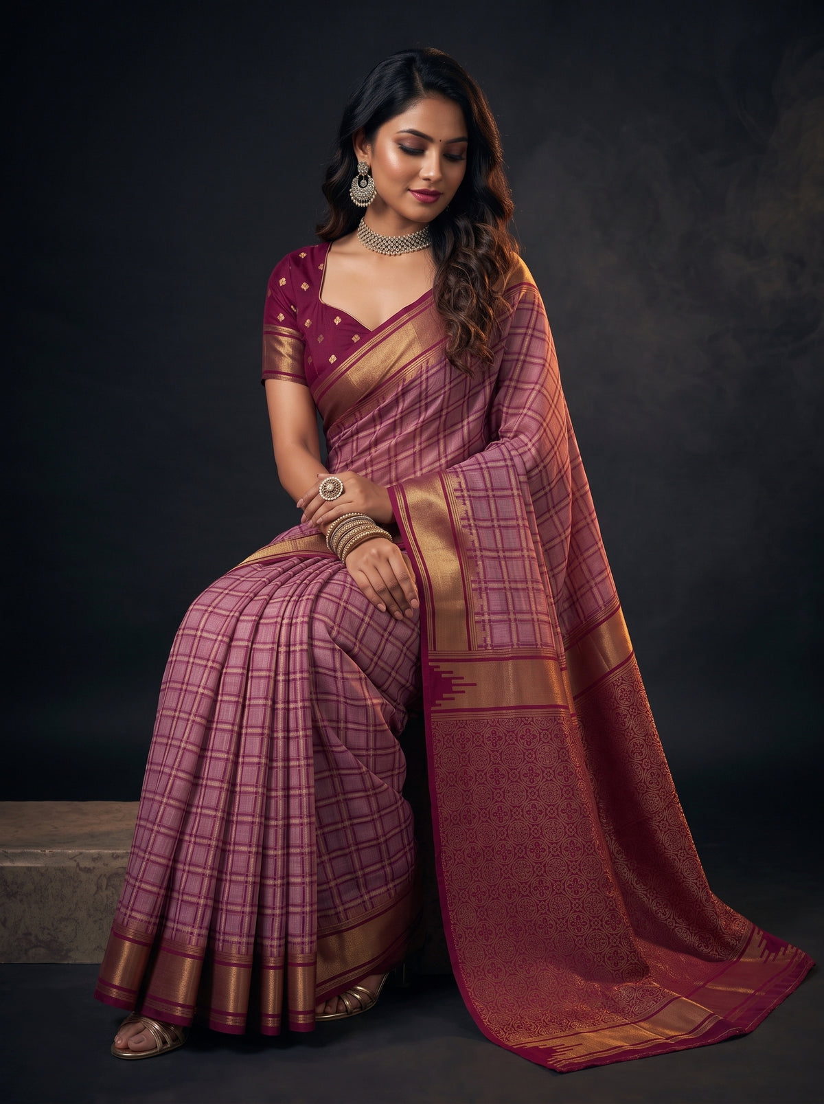 MIMOSA Pink Banarasi Saree — pose 8 styling detail