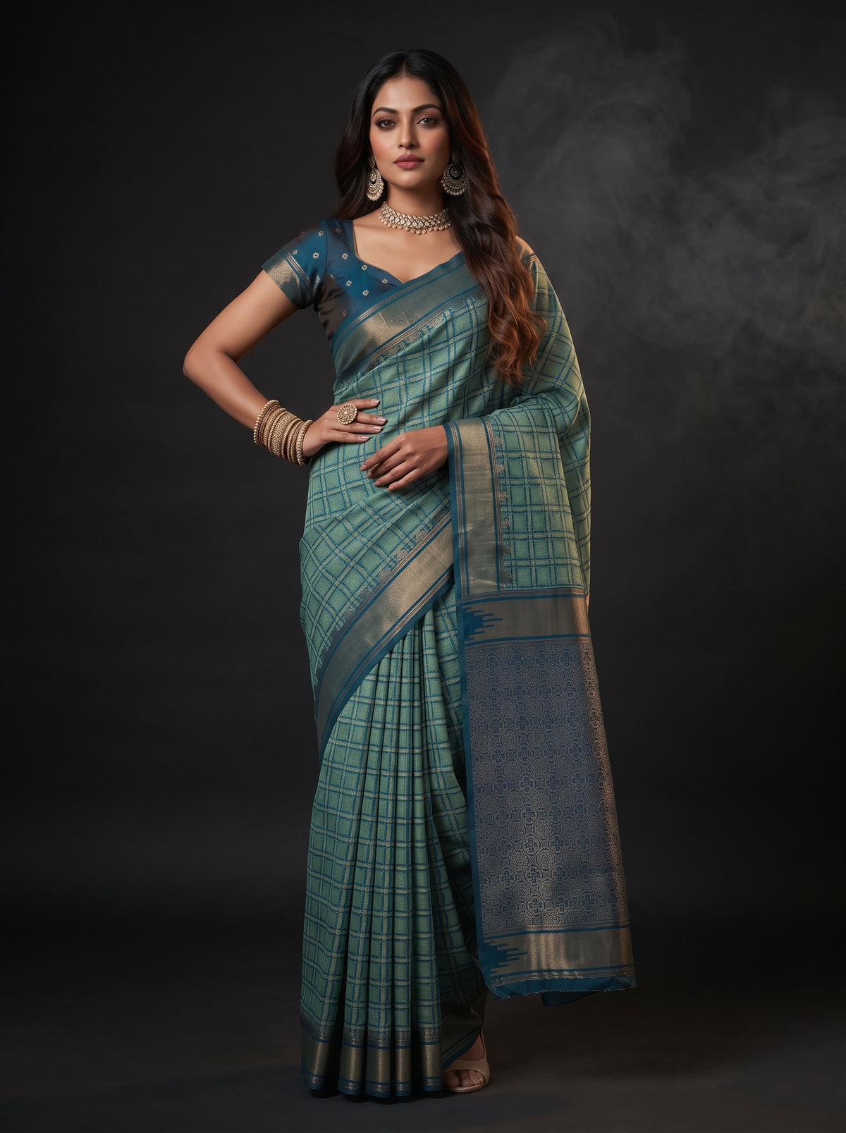 MIMOSA Rama Banarasi Saree — pose 4 styling detail