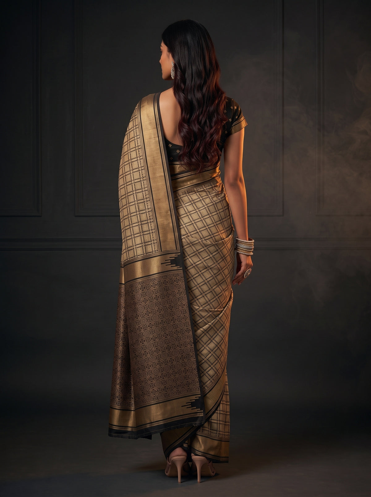 MIMOSA Tussar Banarasi Saree — pose 2 styling detail