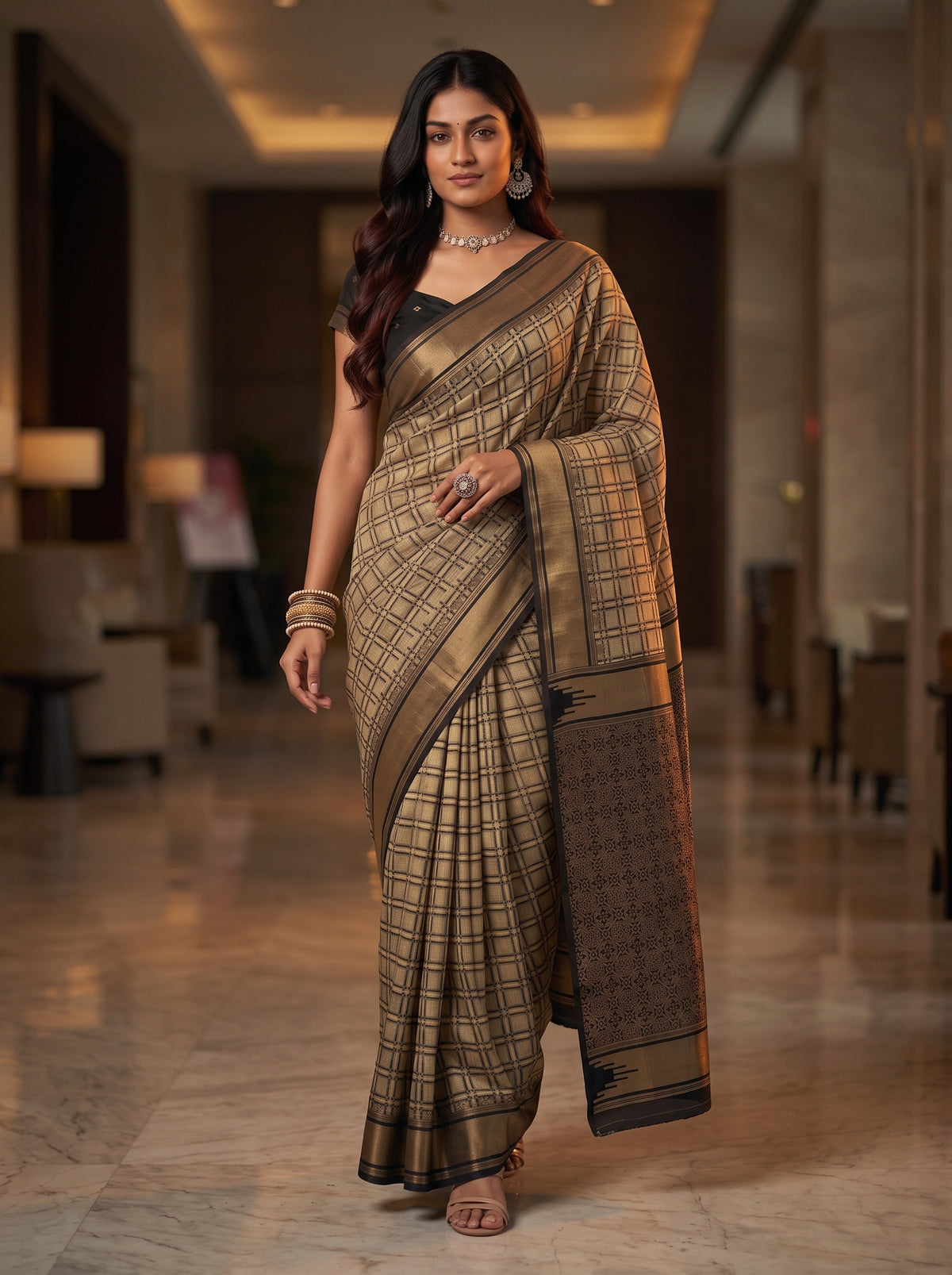 MIMOSA Tussar Banarasi Saree — pose 6 styling detail