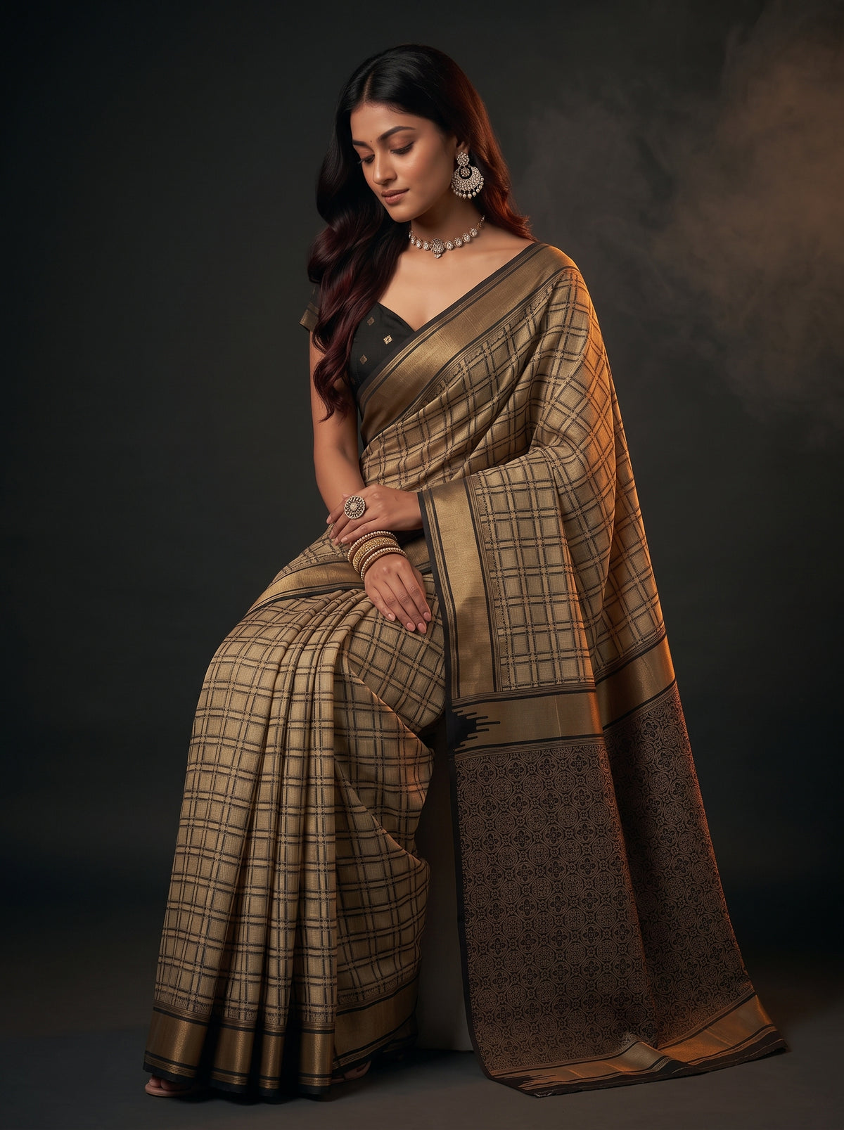 MIMOSA Tussar Banarasi Saree — pose 8 styling detail