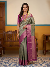 MIMOSA Green Kanjivaram Art Silk Saree — AI Model lifestyle pose