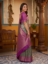 MIMOSA Green Kanjivaram Art Silk Saree — pose 10 styling detail