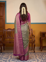 MIMOSA Green Kanjivaram Art Silk Saree — Saree shot pallu and body