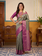 MIMOSA Green Kanjivaram Art Silk Saree — pose 4 styling detail