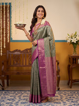 MIMOSA Green Kanjivaram Art Silk Saree — pose 5 styling detail