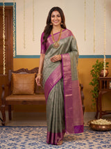MIMOSA Green Kanjivaram Art Silk Saree — pose 6 styling detail