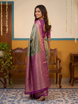 MIMOSA Green Kanjivaram Art Silk Saree — pose 7 styling detail