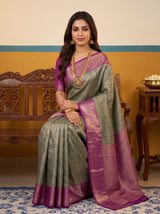 MIMOSA Green Kanjivaram Art Silk Saree — pose 8 styling detail
