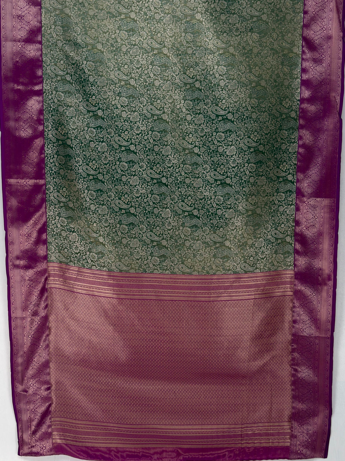 MIMOSA Green Kanjivaram Art Silk Saree — pallu and zari work detail