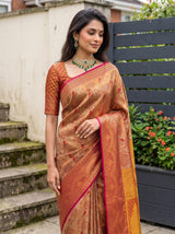 MIMOSA Red Kanjivaram Saree — pose 10 styling detail