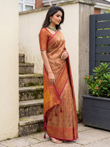 MIMOSA Red Kanjivaram Art Silk Saree — Close-up of model's arm and saree body