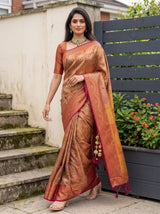 MIMOSA Red Kanjivaram Art Silk Saree — Saree pallu and border detail