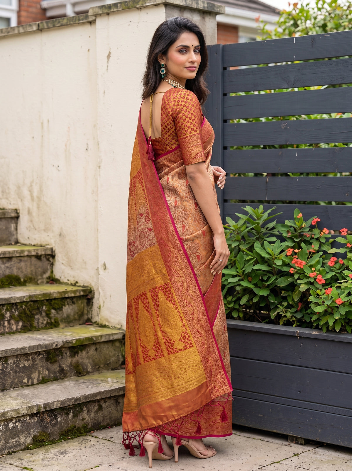 MIMOSA Red Kanjivaram Saree — pose 7 styling detail