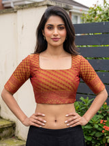 MIMOSA Red Kanjivaram Saree — blouse close-up