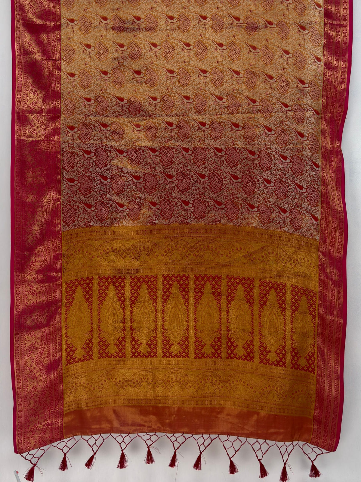 MIMOSA Red Kanjivaram Saree — pallu and zari work detail