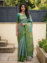 MIMOSA Sapphire Kanjivaram Art Silk Saree — Model wearing saree