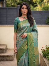 MIMOSA Sapphire Kanjivaram Saree — pose 10 styling detail