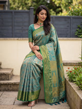 MIMOSA Sapphire Kanjivaram Saree — pose 8 styling detail