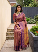 MIMOSA Wine Kanjivaram Art Silk Saree — Saree pallu and border detail