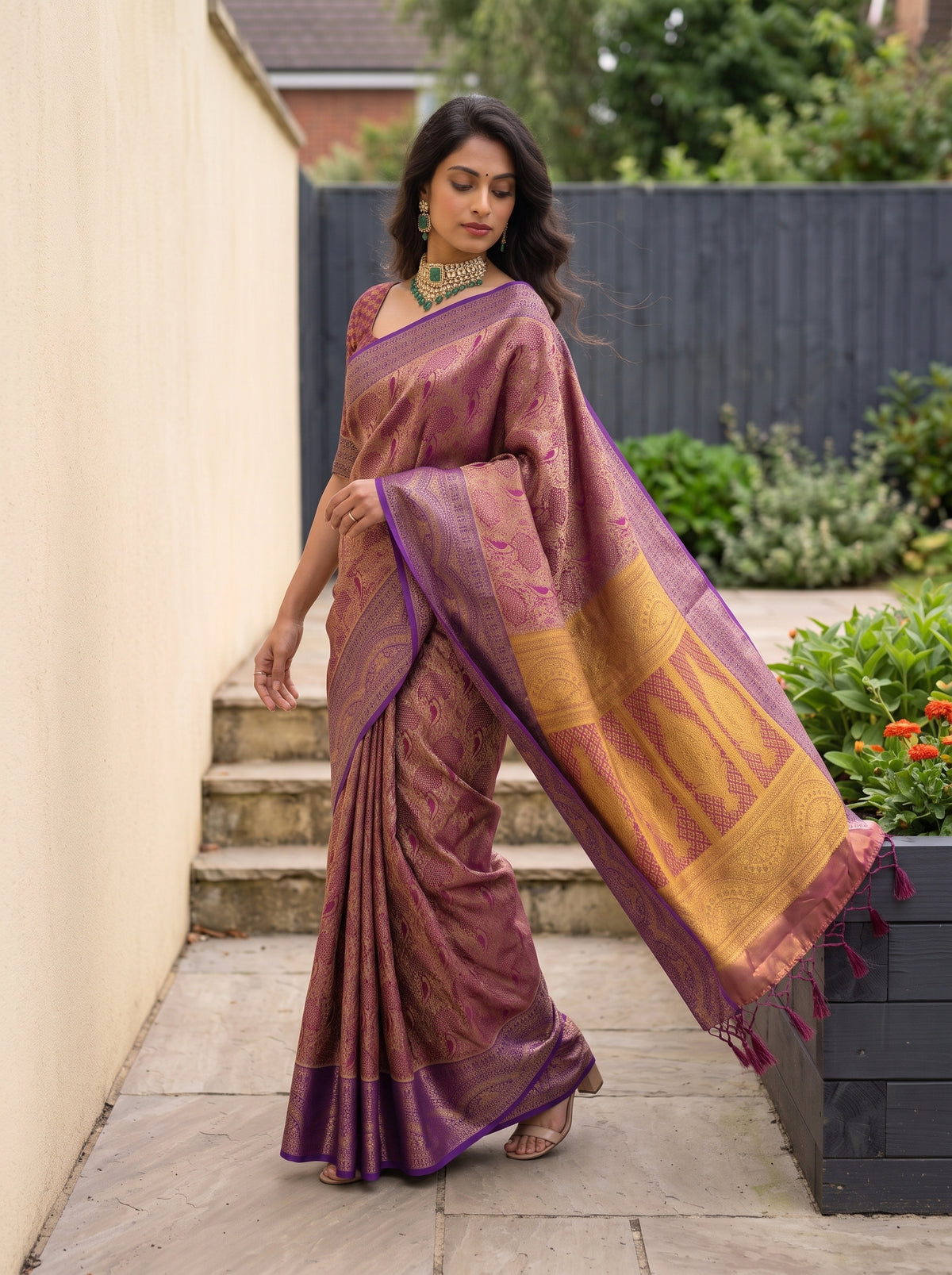 MIMOSA Wine Kanjivaram Saree — pose 9 styling detail