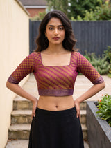 MIMOSA Wine Kanjivaram Saree — blouse close-up
