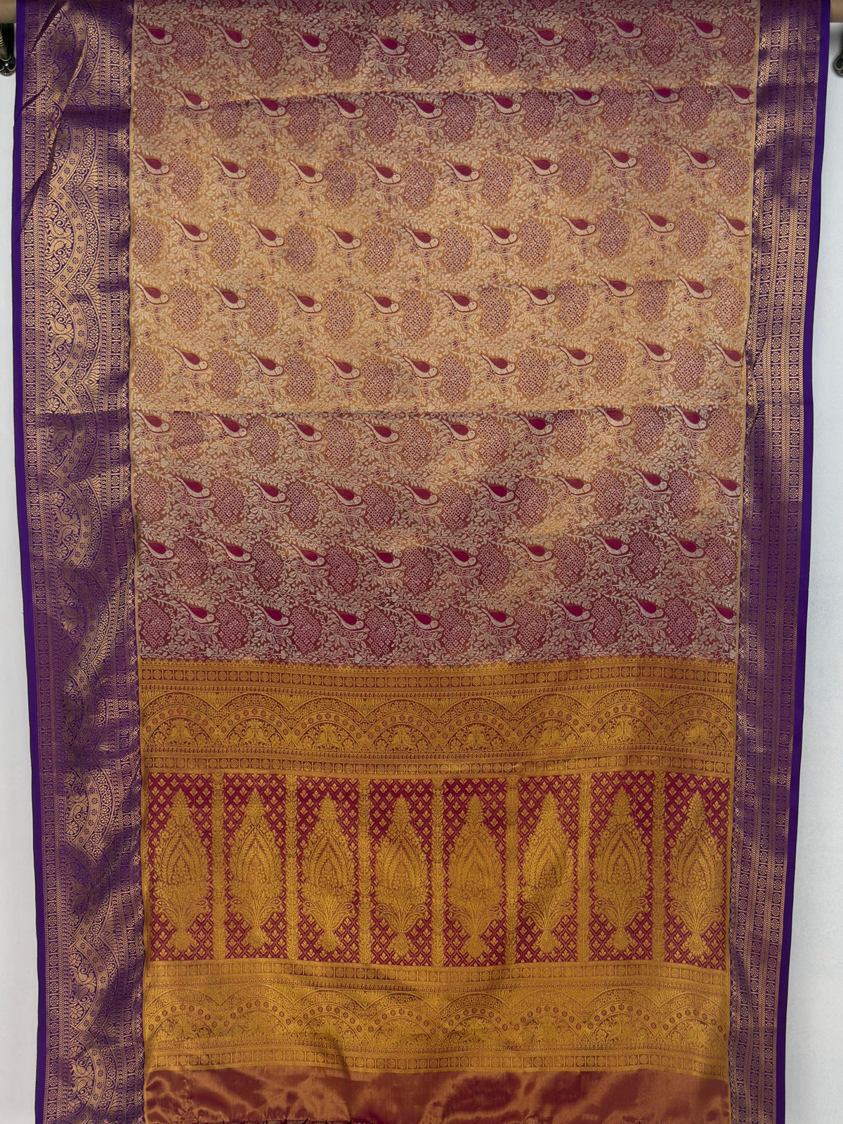 MIMOSA Wine Kanjivaram Saree — pallu and zari work detail