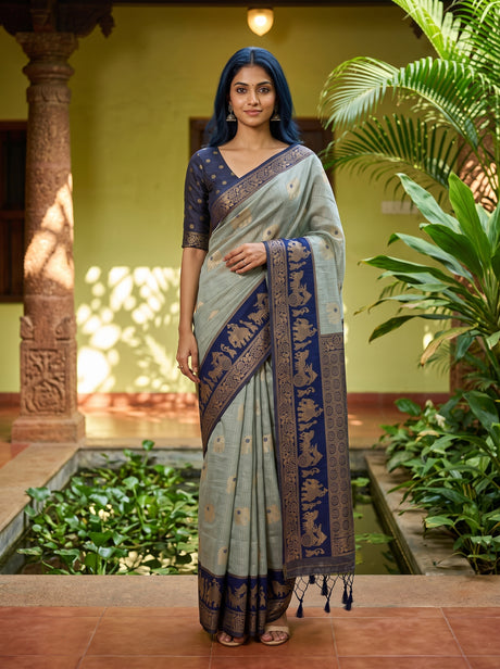 MIMOSA Ananda Banarasi Saree — front view on mannequin