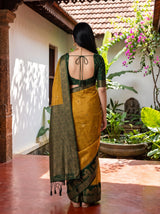MIMOSA Mustard Banarasi Saree — pose 2 styling detail