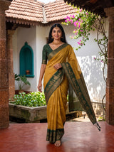 MIMOSA Mustard Banarasi Saree — pose 6 styling detail