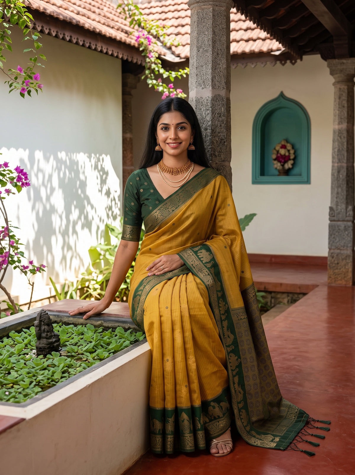 MIMOSA Mustard Banarasi Saree — pose 8 styling detail