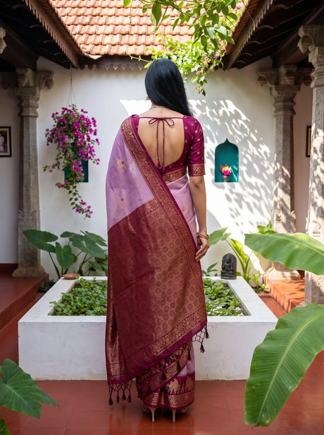 MIMOSA Pink Banarasi Saree — pose 2 styling detail
