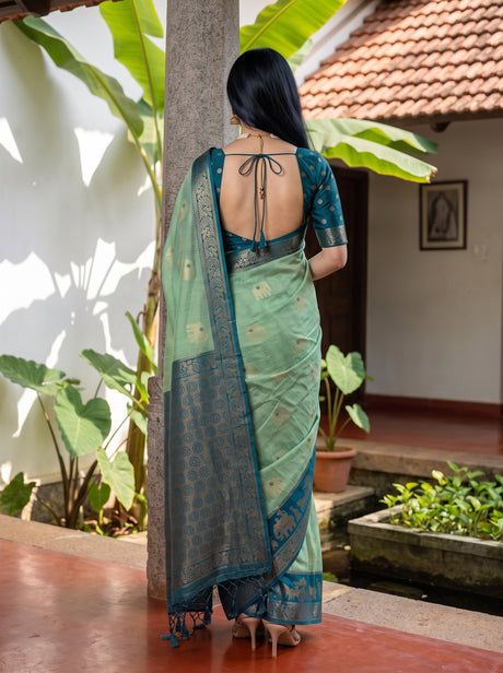 MIMOSA Rama Banarasi Saree — pose 2 styling detail