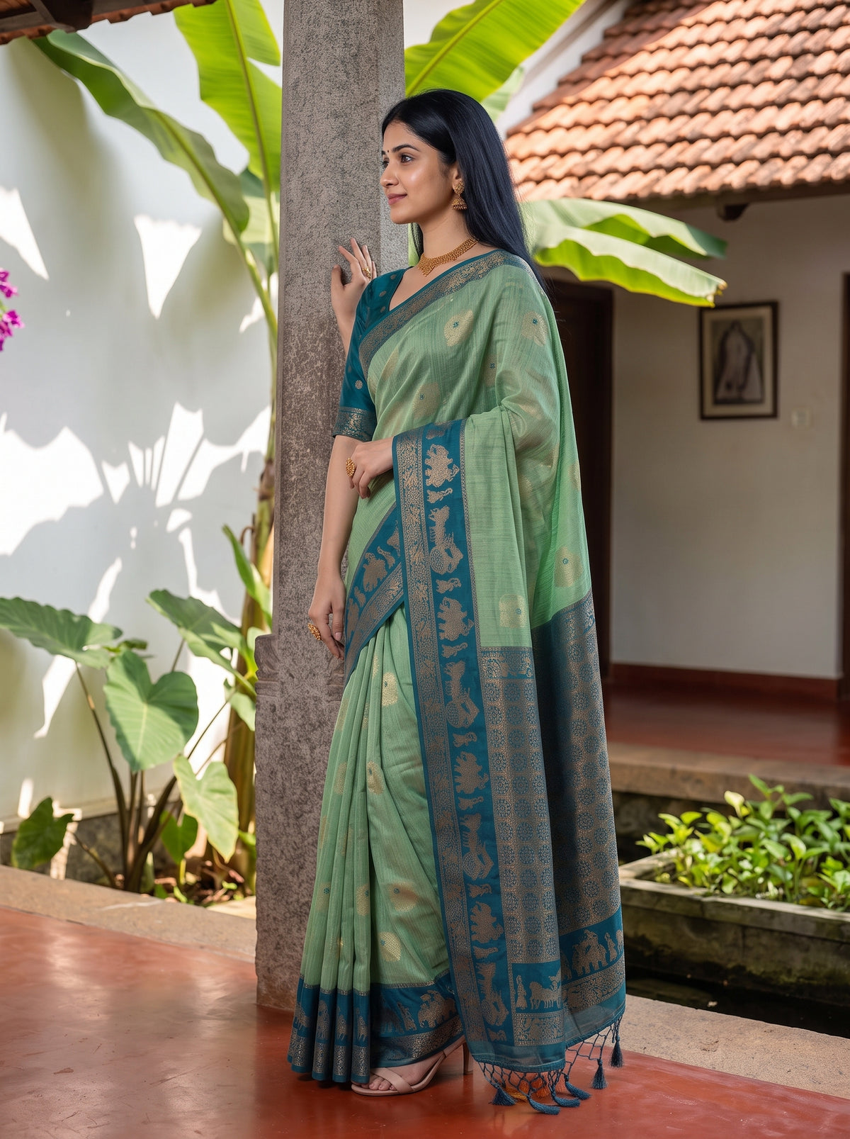 MIMOSA Rama Banarasi Saree — pose 3 styling detail
