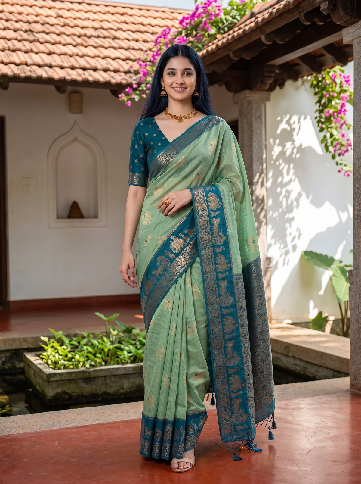 MIMOSA Rama Banarasi Saree — pose 6 styling detail