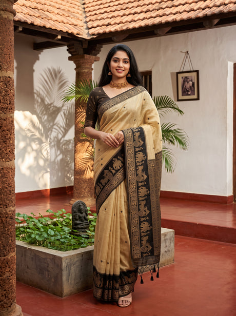 MIMOSA Tussar Banarasi Saree — front view on mannequin