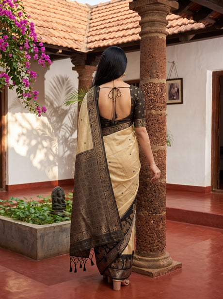 MIMOSA Tussar Banarasi Saree — pose 2 styling detail