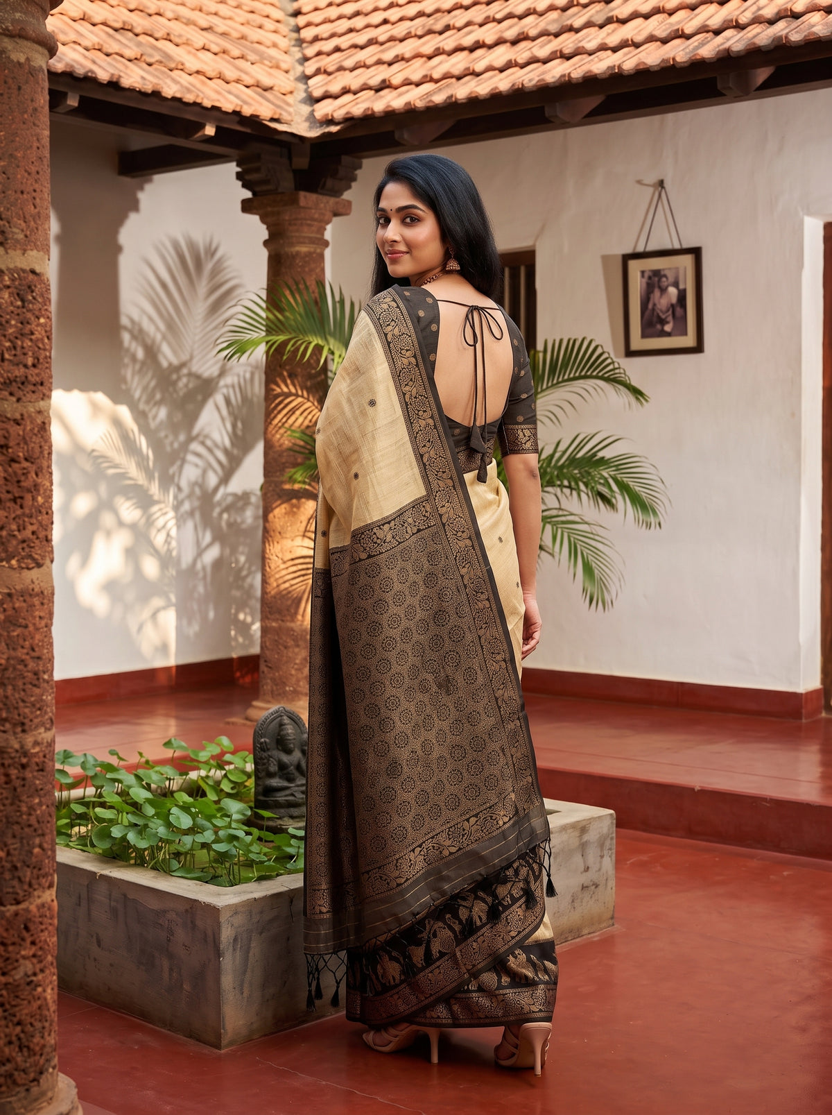 MIMOSA Tussar Banarasi Saree — pose 7 styling detail